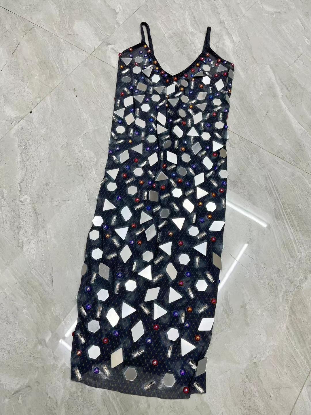 CELESINYI Bolisui Crystal Mirror Slip Dress