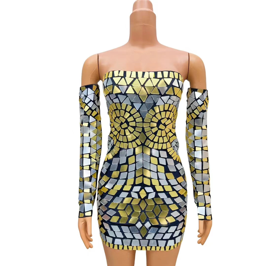 CELESINYI Xiaojinren Crystal Gold Mirror Gown
