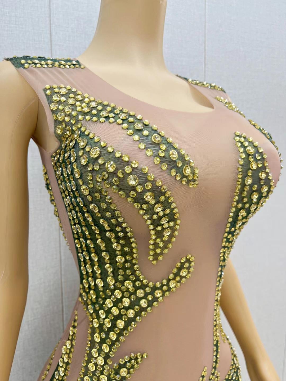 CELESINYI Lvyi Crystal Gold Flame Mini Dress