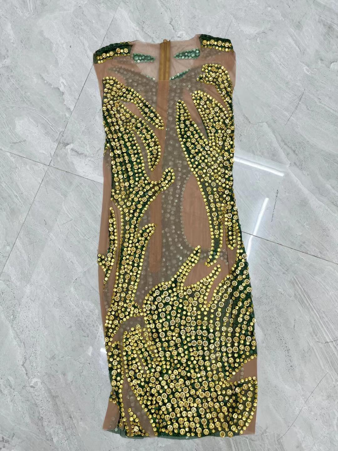 CELESINYI Lvyi Crystal Gold Flame Mini Dress