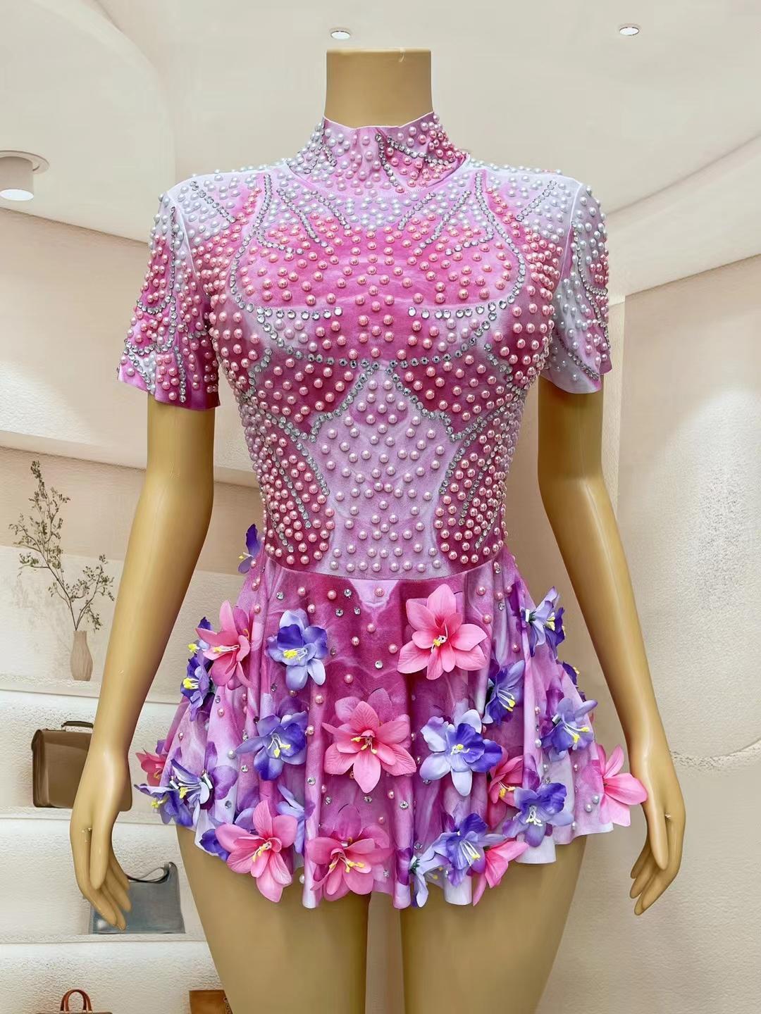 CELESINYI Hualilong Crystal Flower Mini Dress