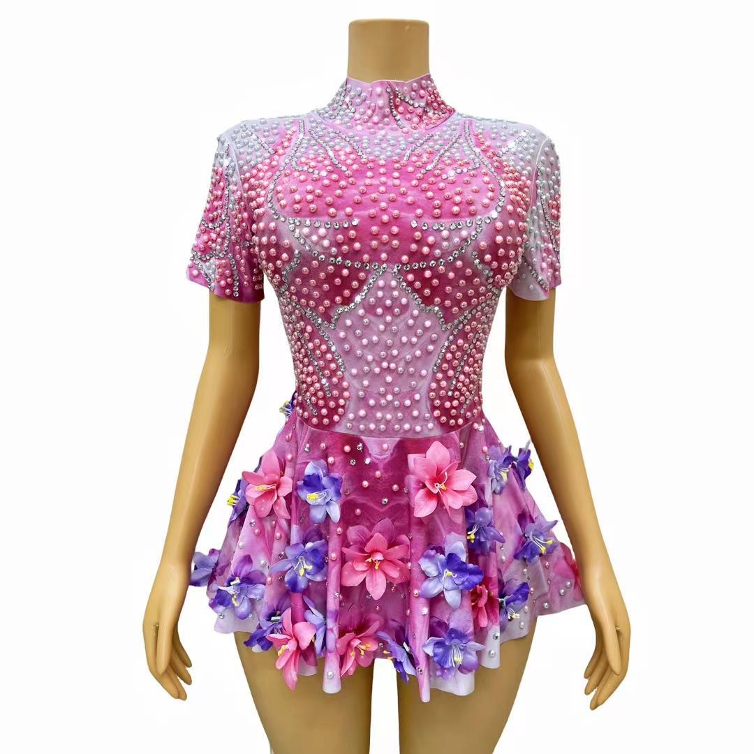 CELESINYI Hualilong Crystal Flower Mini Dress