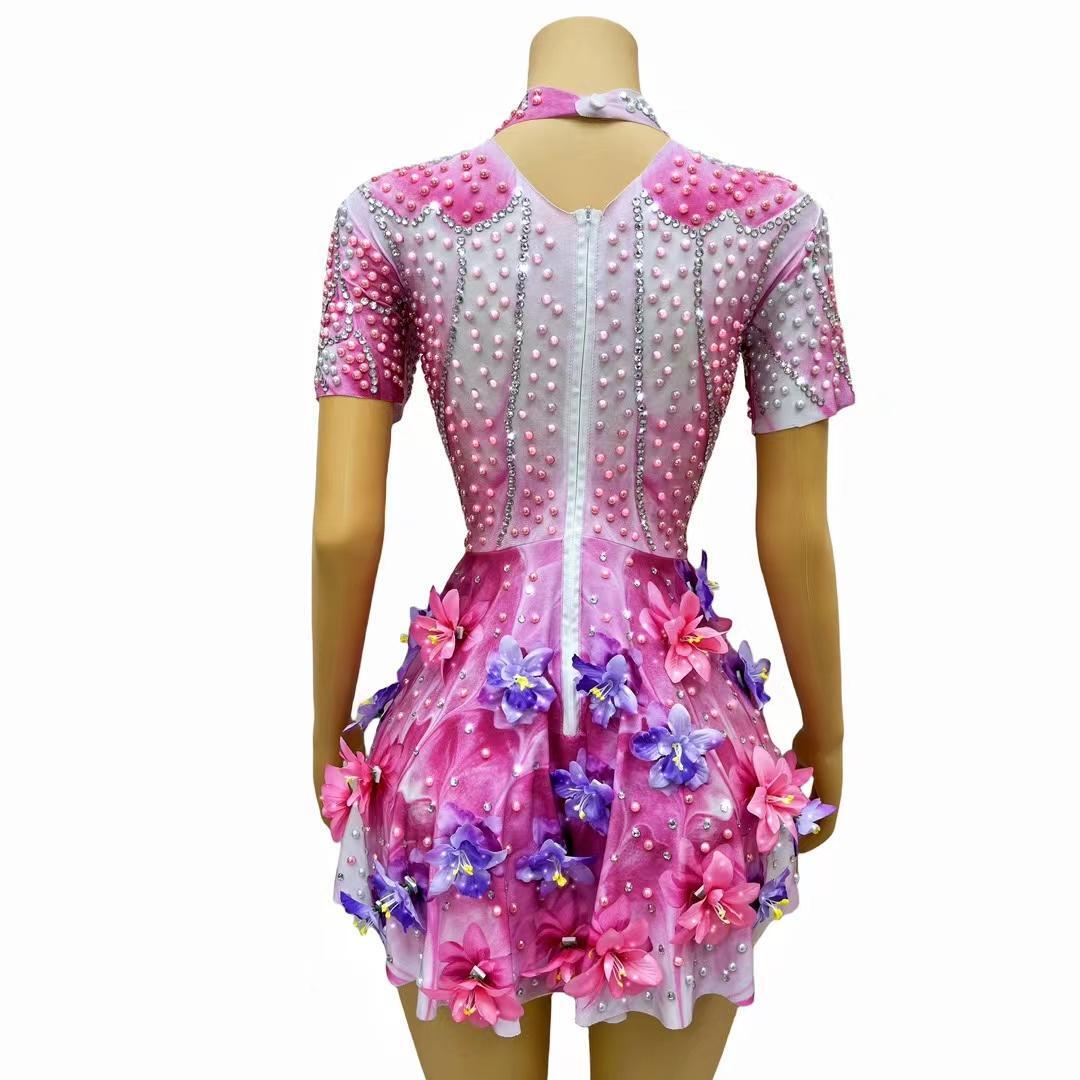 CELESINYI Hualilong Crystal Flower Mini Dress