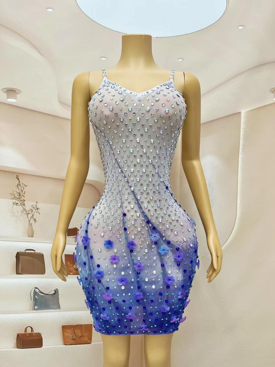CELESINYI Hailang Crystal Lavender Mini Dress