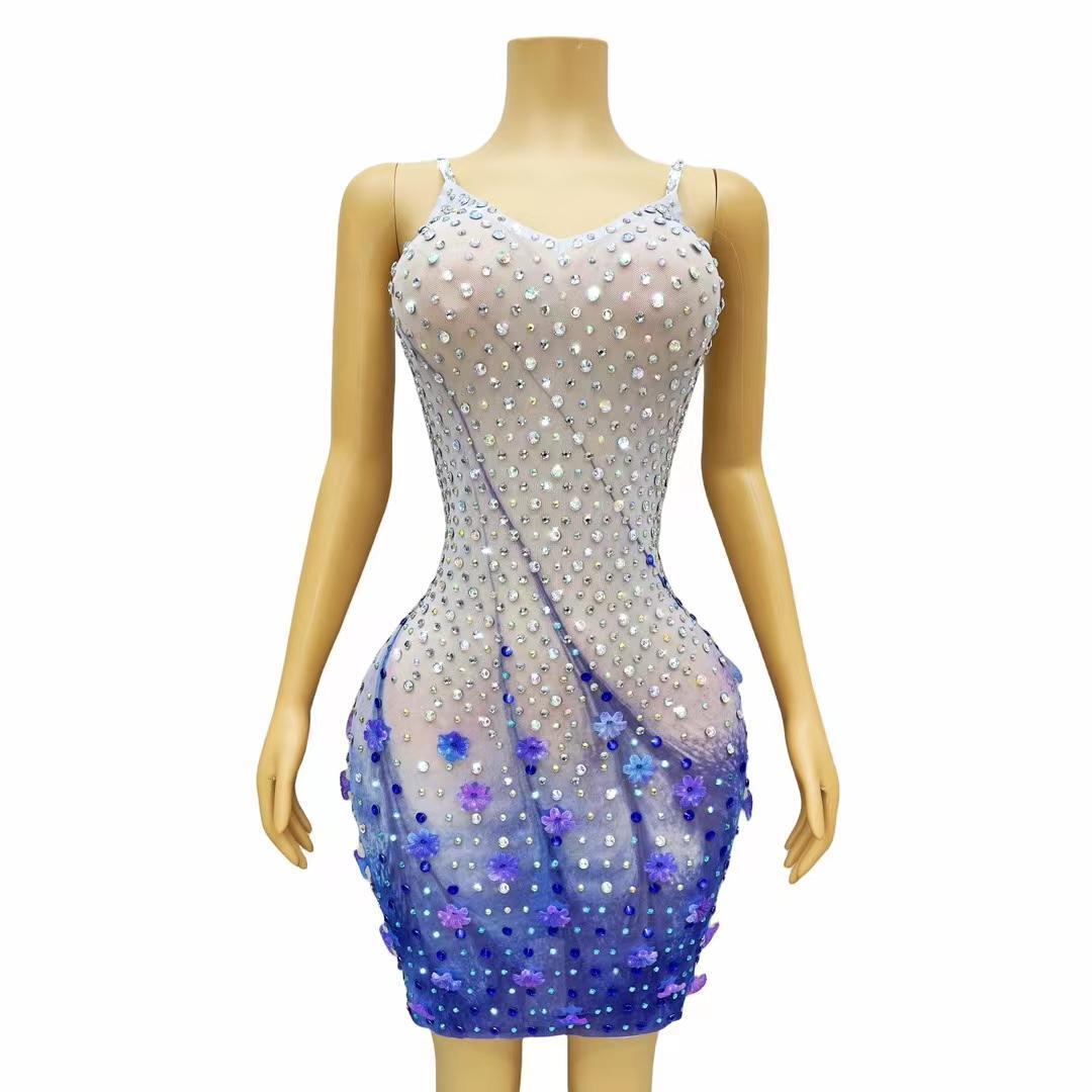 CELESINYI Hailang Crystal Lavender Mini Dress