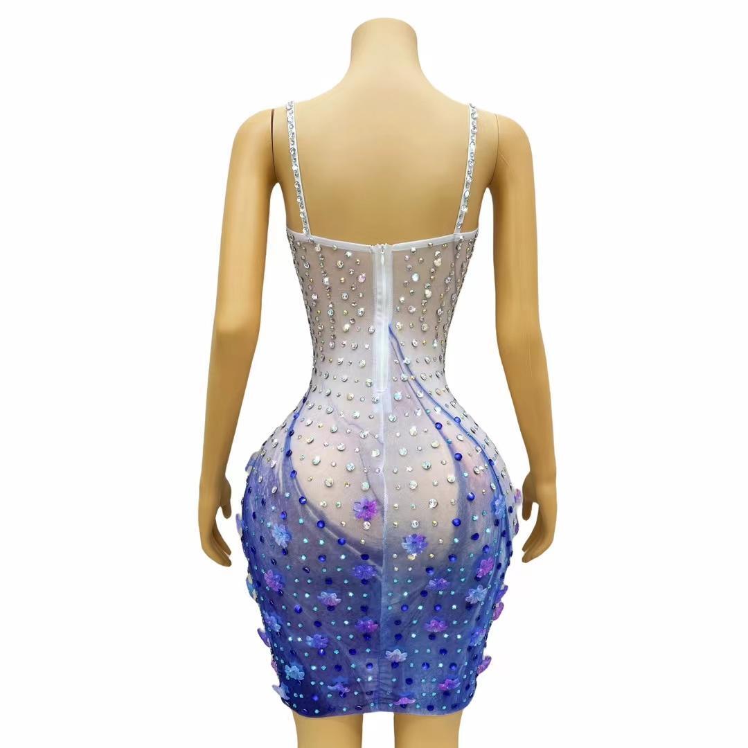 CELESINYI Hailang Crystal Lavender Mini Dress
