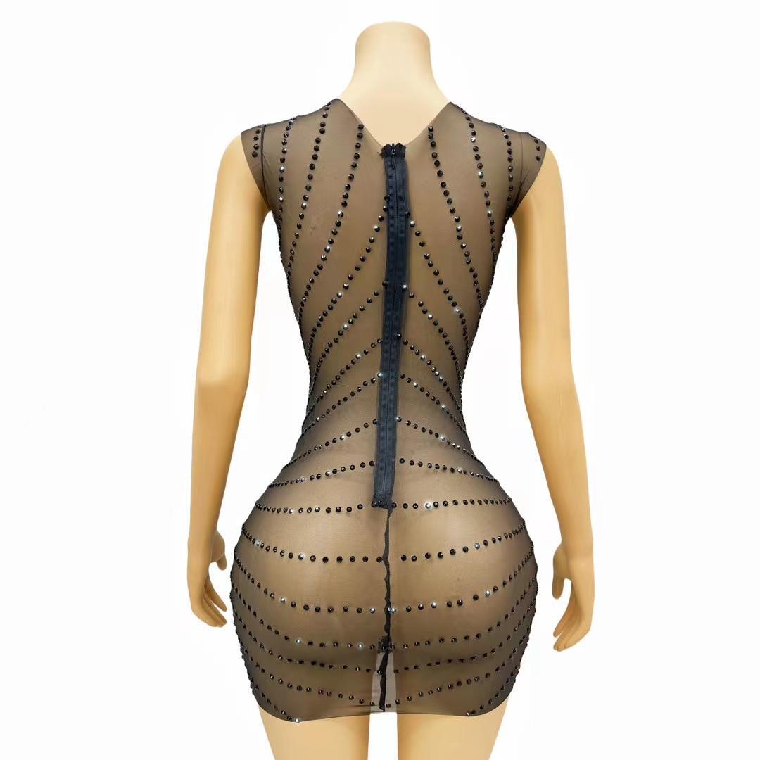 CELESINYI Chijin Crystal Gold Mini Dress