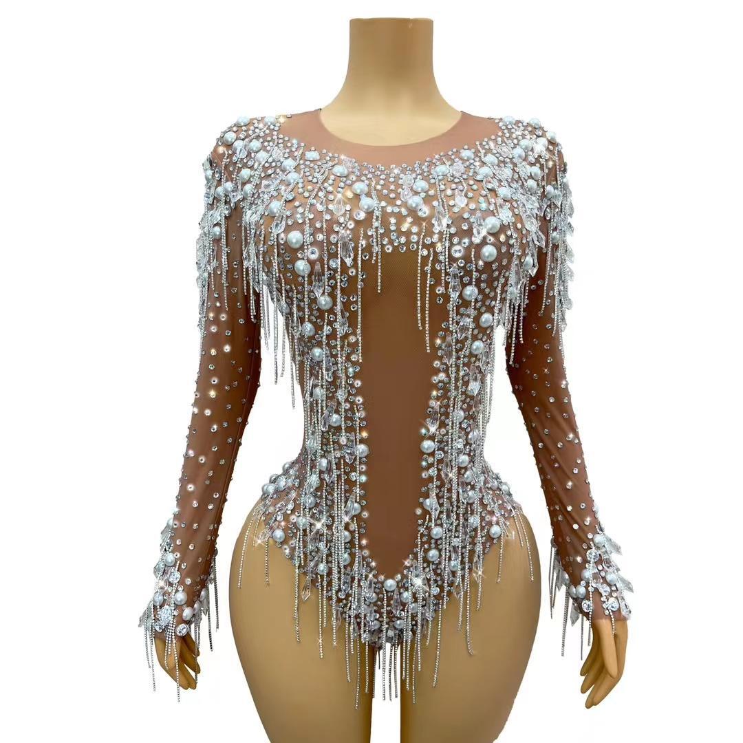 CELESINYI Shuijinglian Crystal Chain Bodysuit