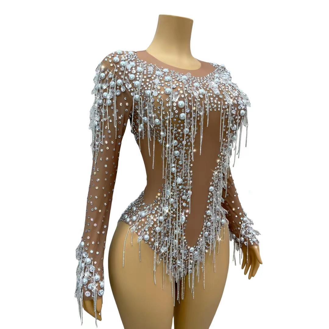 CELESINYI Shuijinglian Crystal Chain Bodysuit
