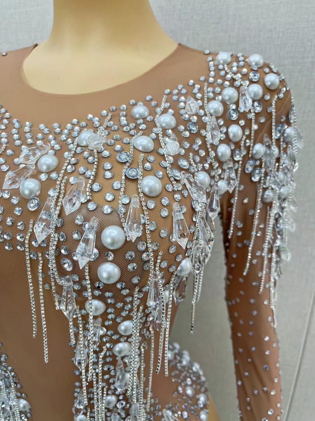 CELESINYI Shuijinglian Crystal Chain Bodysuit