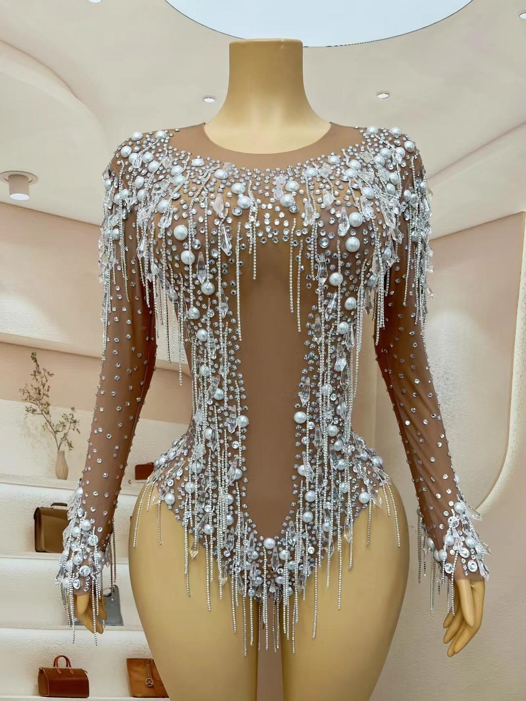 CELESINYI Shuijinglian Crystal Chain Bodysuit
