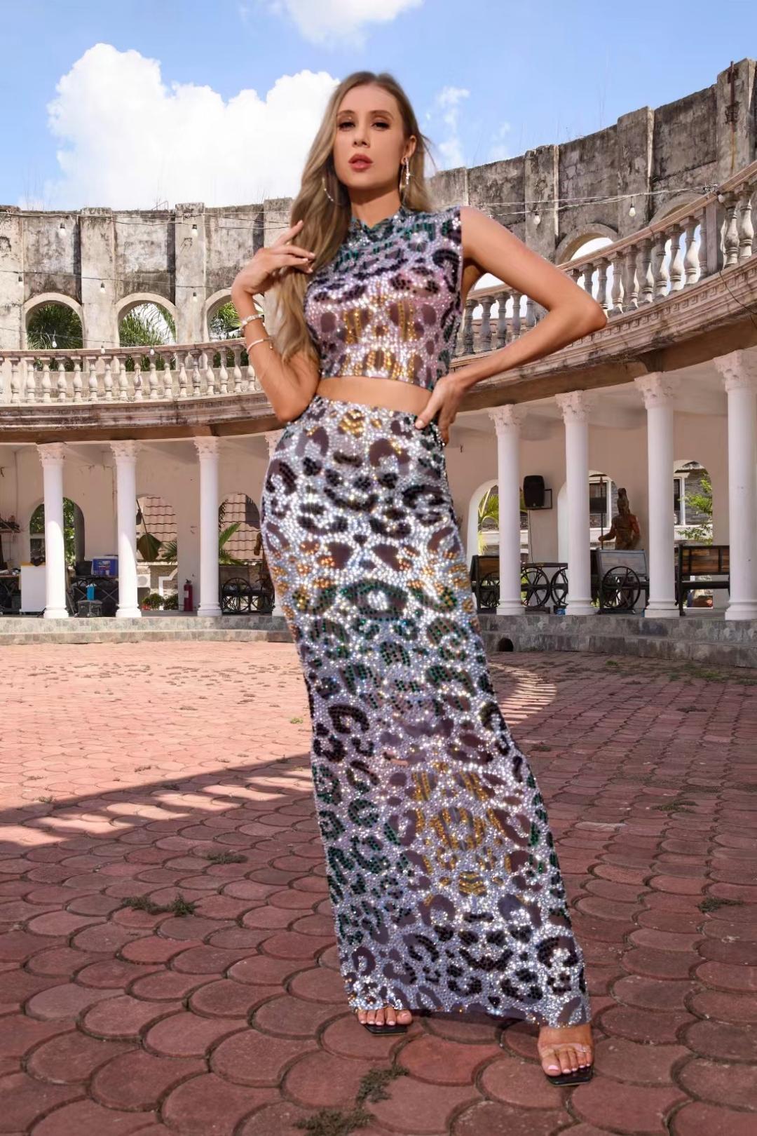 CELESINYI Loudong Crystal Leopard Two Piece Set
