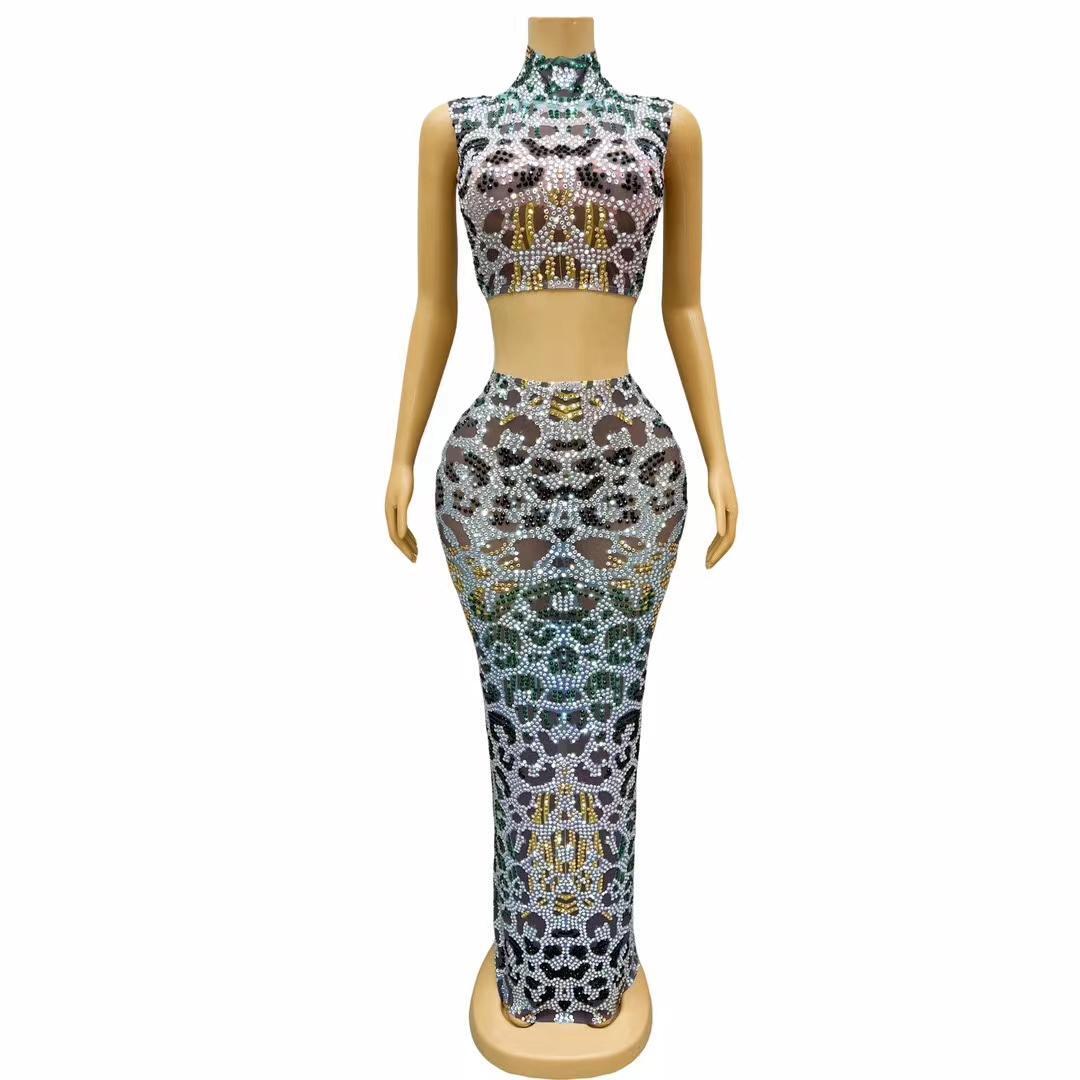 CELESINYI Loudong Crystal Leopard Two Piece Set