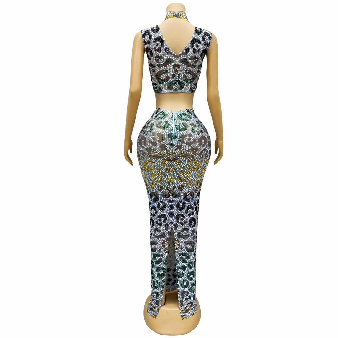 CELESINYI Loudong Crystal Leopard Two Piece Set
