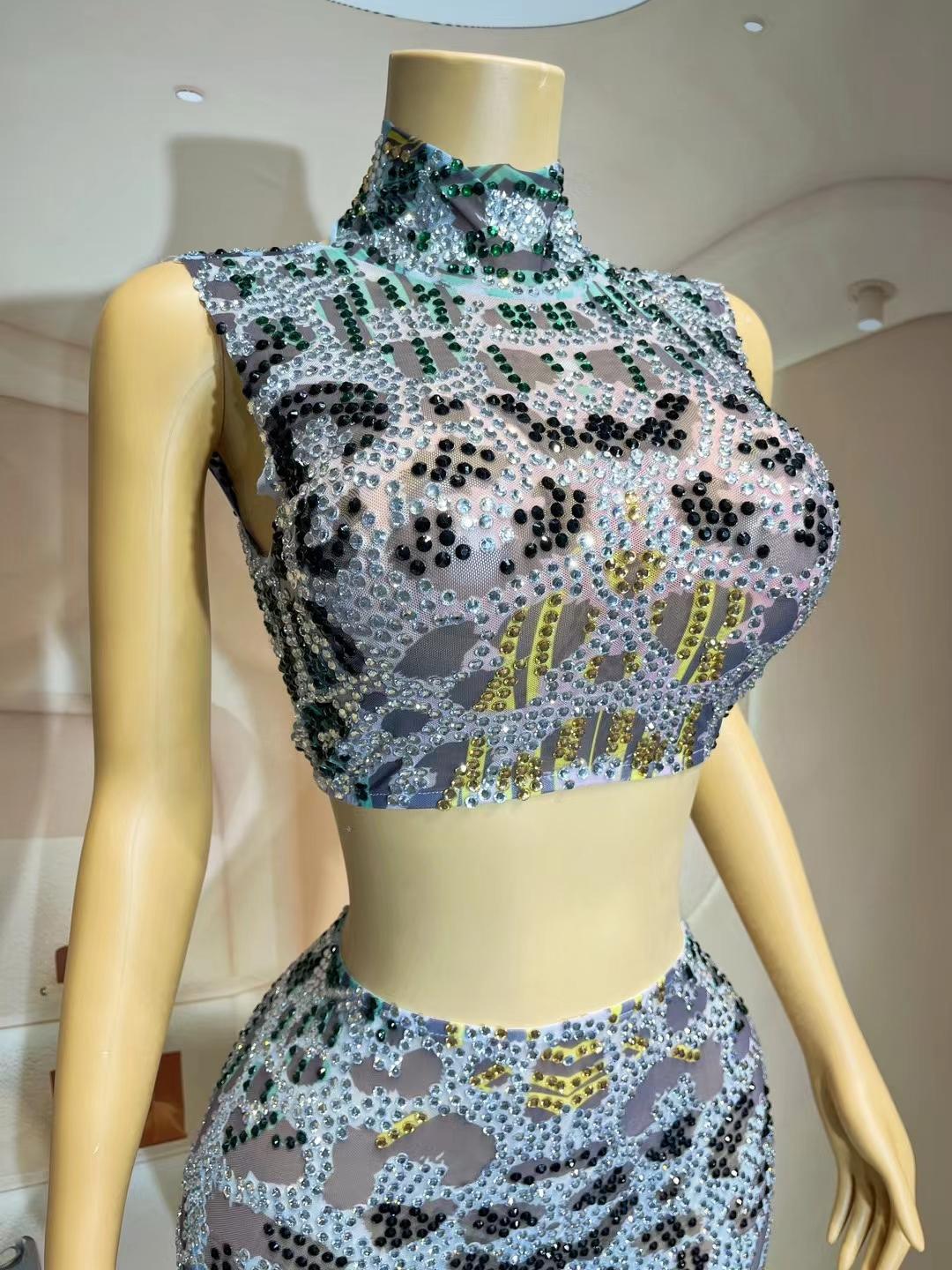 CELESINYI Loudong Crystal Leopard Two Piece Set
