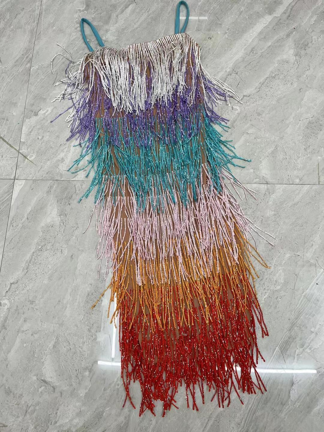 CELESINYI Wucailiusu Crystal Multi Fringe Mini Dress