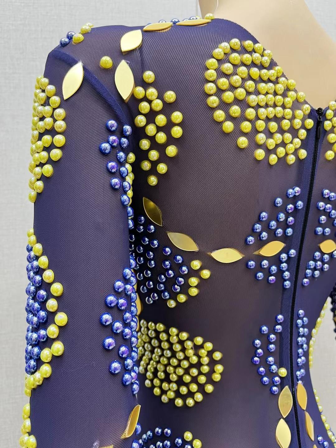 CELESINYI Jinlun Crystal Gold Leaf Bodysuit