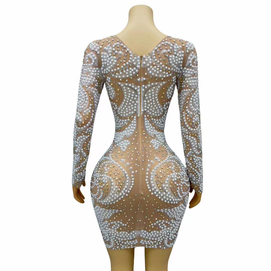 CELESINYI Baijie Crystal Pearl Naked Dress