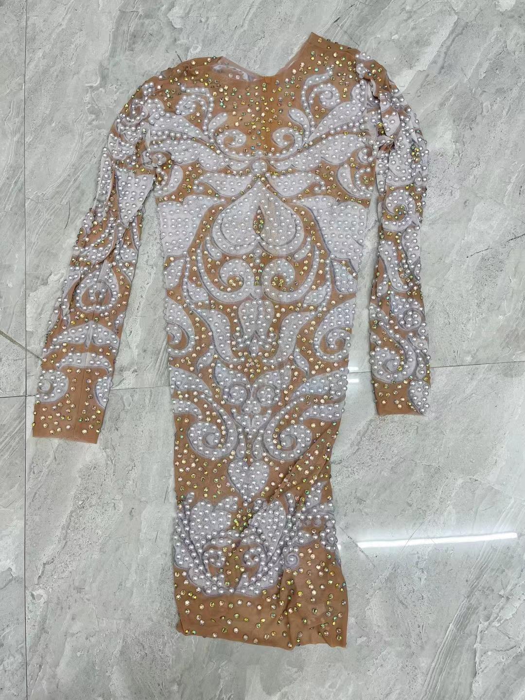 CELESINYI Baijie Crystal Pearl Naked Dress