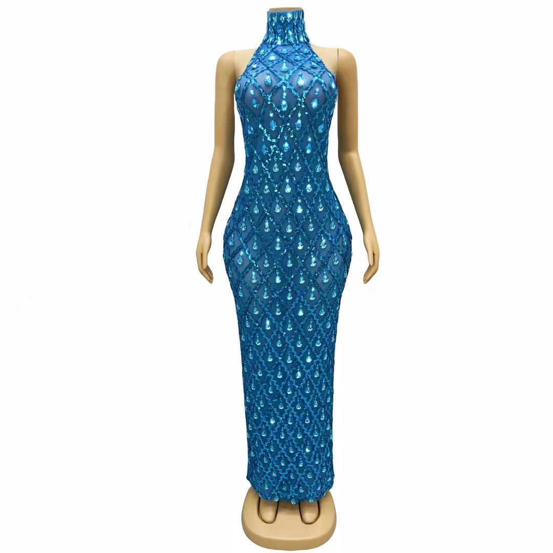 CELESINYI Shaokaojia Crystal Royal Blue Sleeveless Gown