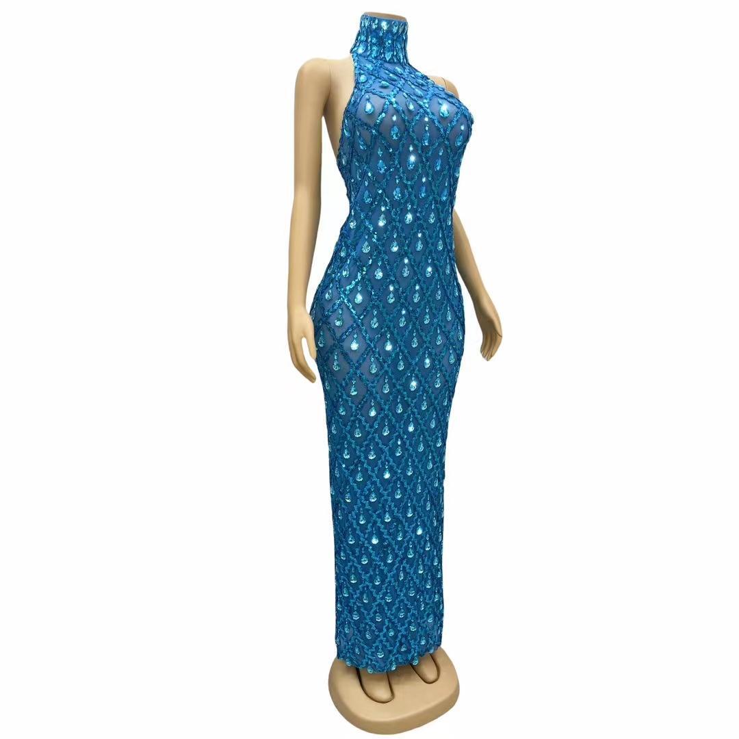 CELESINYI Shaokaojia Crystal Royal Blue Sleeveless Gown