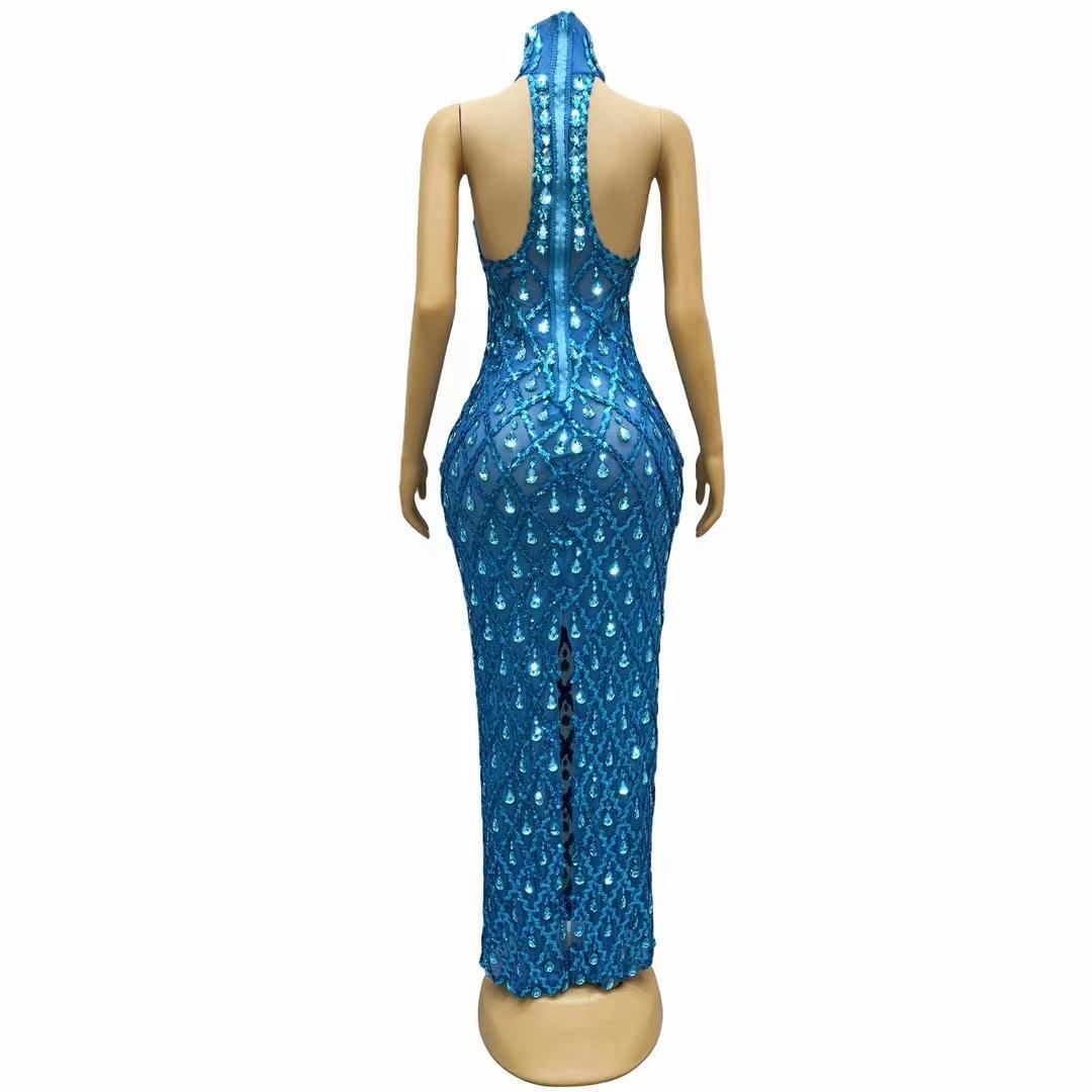 CELESINYI Shaokaojia Crystal Royal Blue Sleeveless Gown