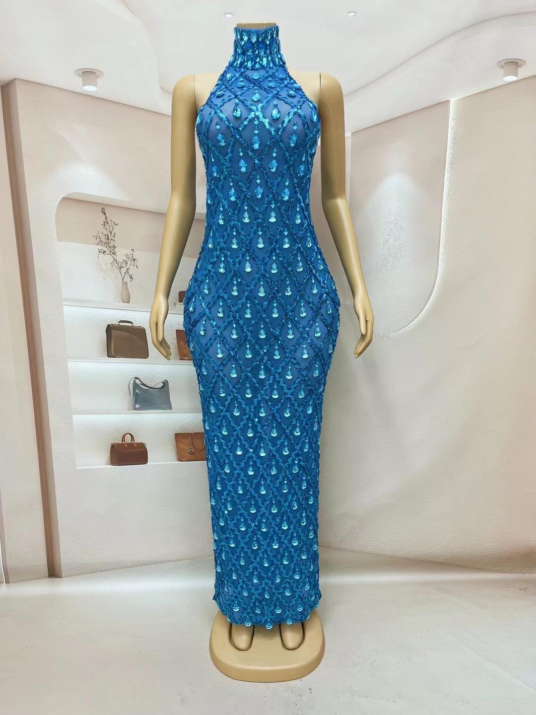 CELESINYI Shaokaojia Crystal Royal Blue Sleeveless Gown
