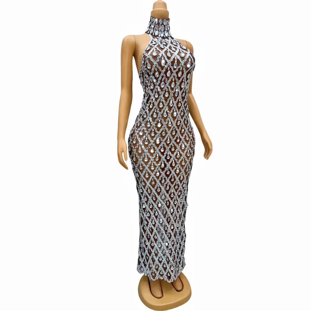 CELESINYI Shaokaojia Crystal Deep Skin Sleeveless Gown