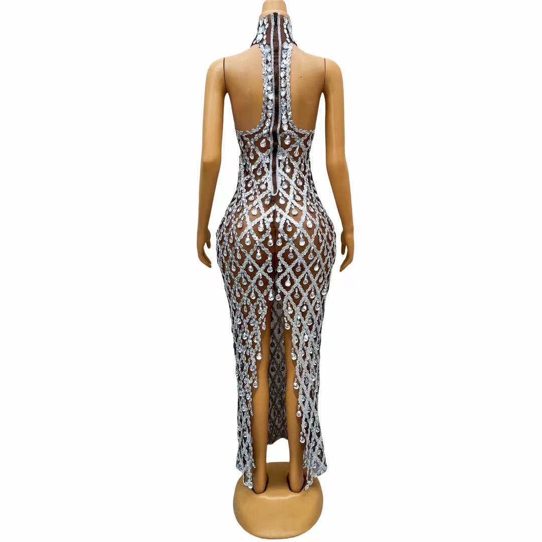 CELESINYI Shaokaojia Crystal Deep Skin Sleeveless Gown
