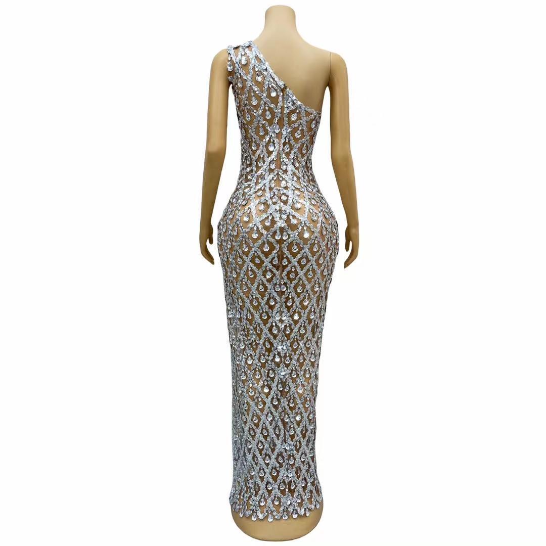 CELESINYI Shaokaojia Crystal One Shoulder Slit Gown