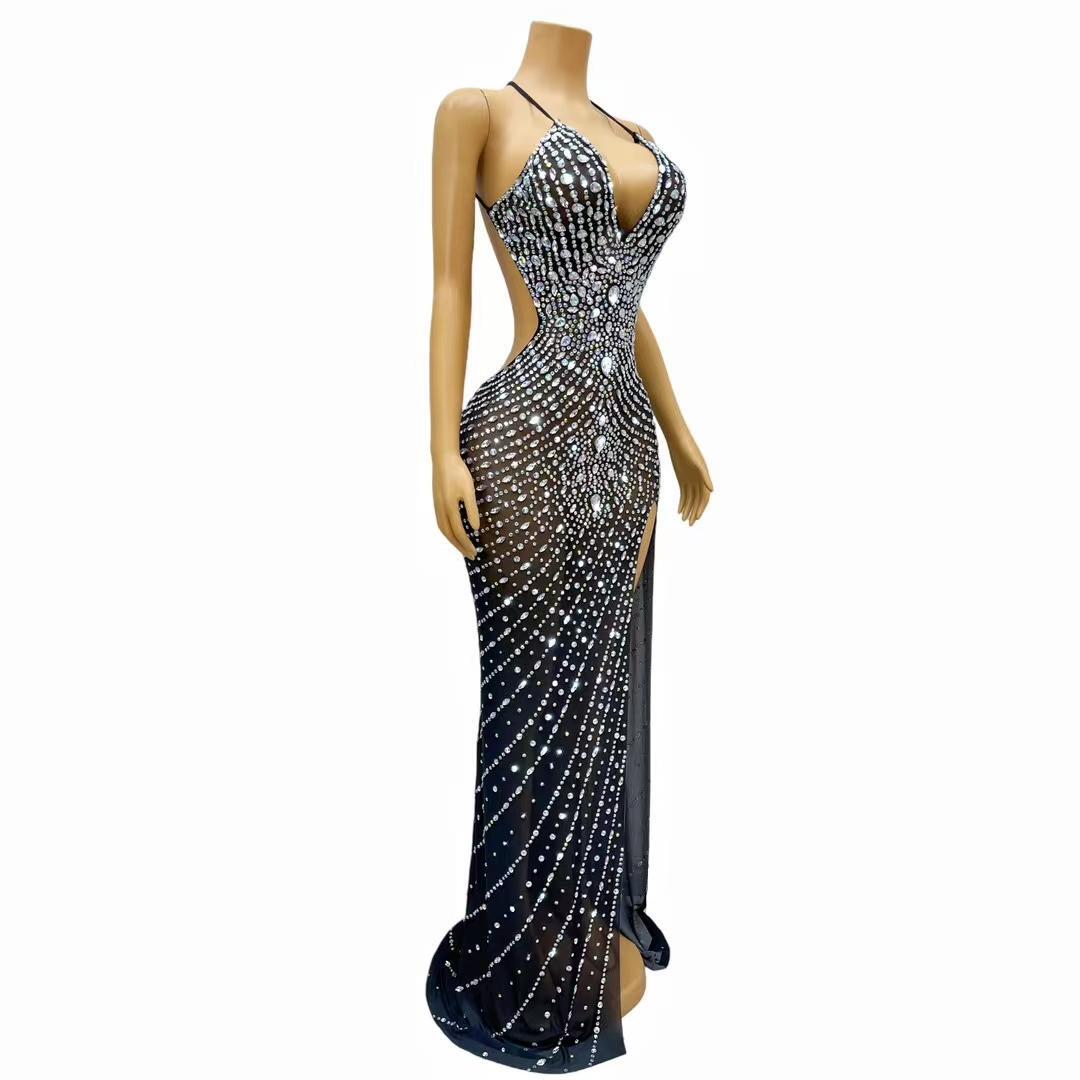 CELESINYI Yuehen Crystal Navy Slit Gown