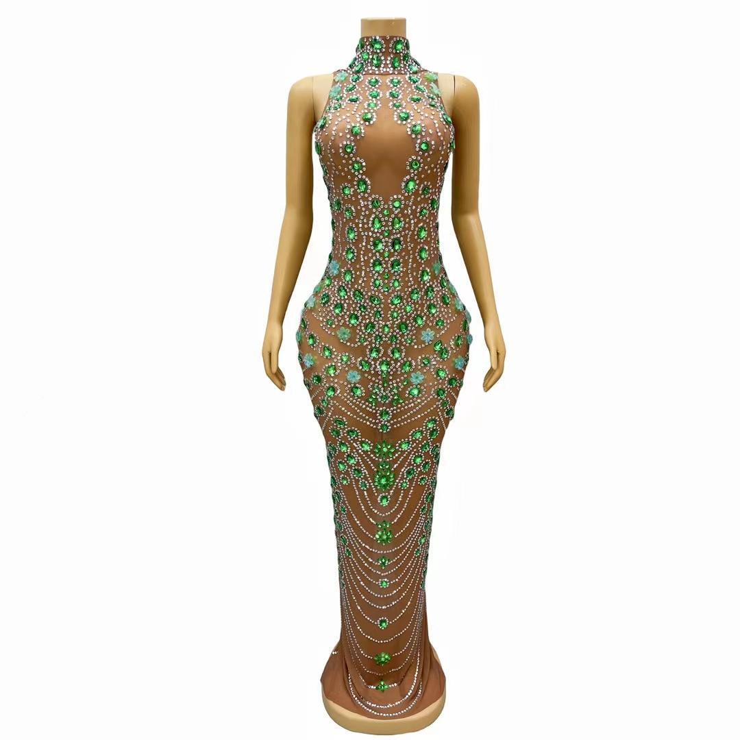 CELESINYI Qingse Crystal Emerald Gown