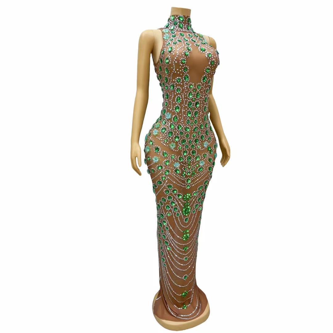 CELESINYI Qingse Crystal Emerald Gown