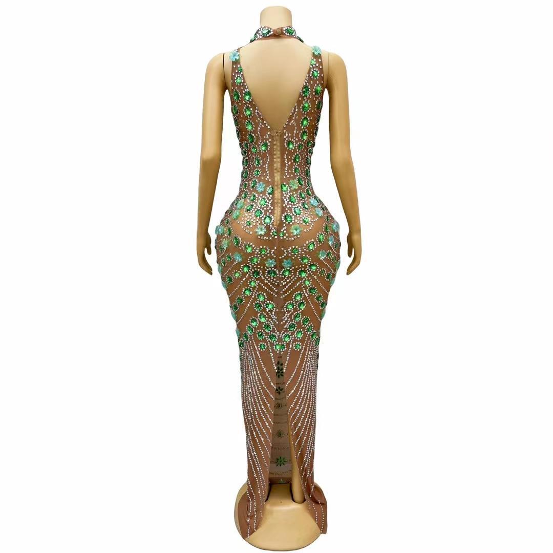 CELESINYI Qingse Crystal Emerald Gown