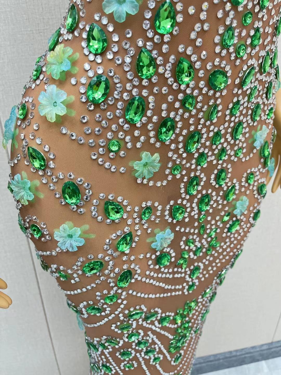 CELESINYI Qingse Crystal Emerald Gown