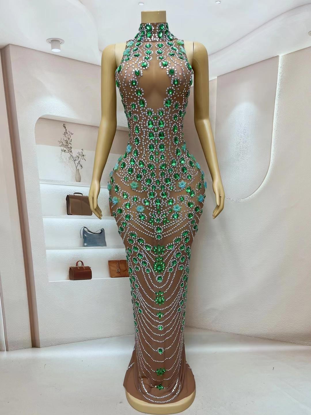 CELESINYI Qingse Crystal Emerald Gown