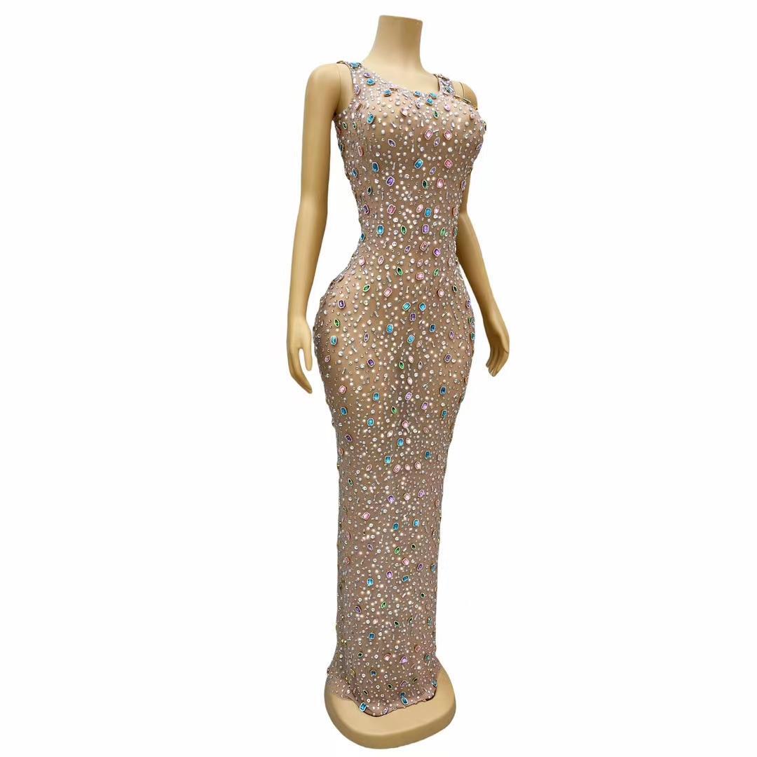 CELESINYI Tangguobeixin Crystal Gem Beaded Gown