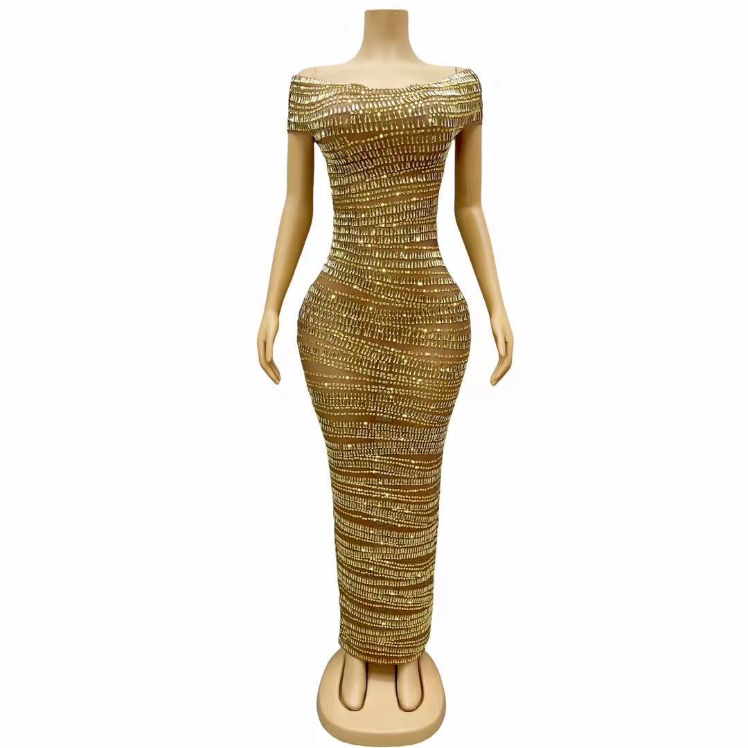 CELESINYI Gangsuo Crystal Gold Cable Gown