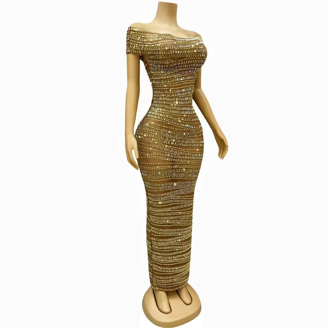CELESINYI Gangsuo Crystal Gold Cable Gown