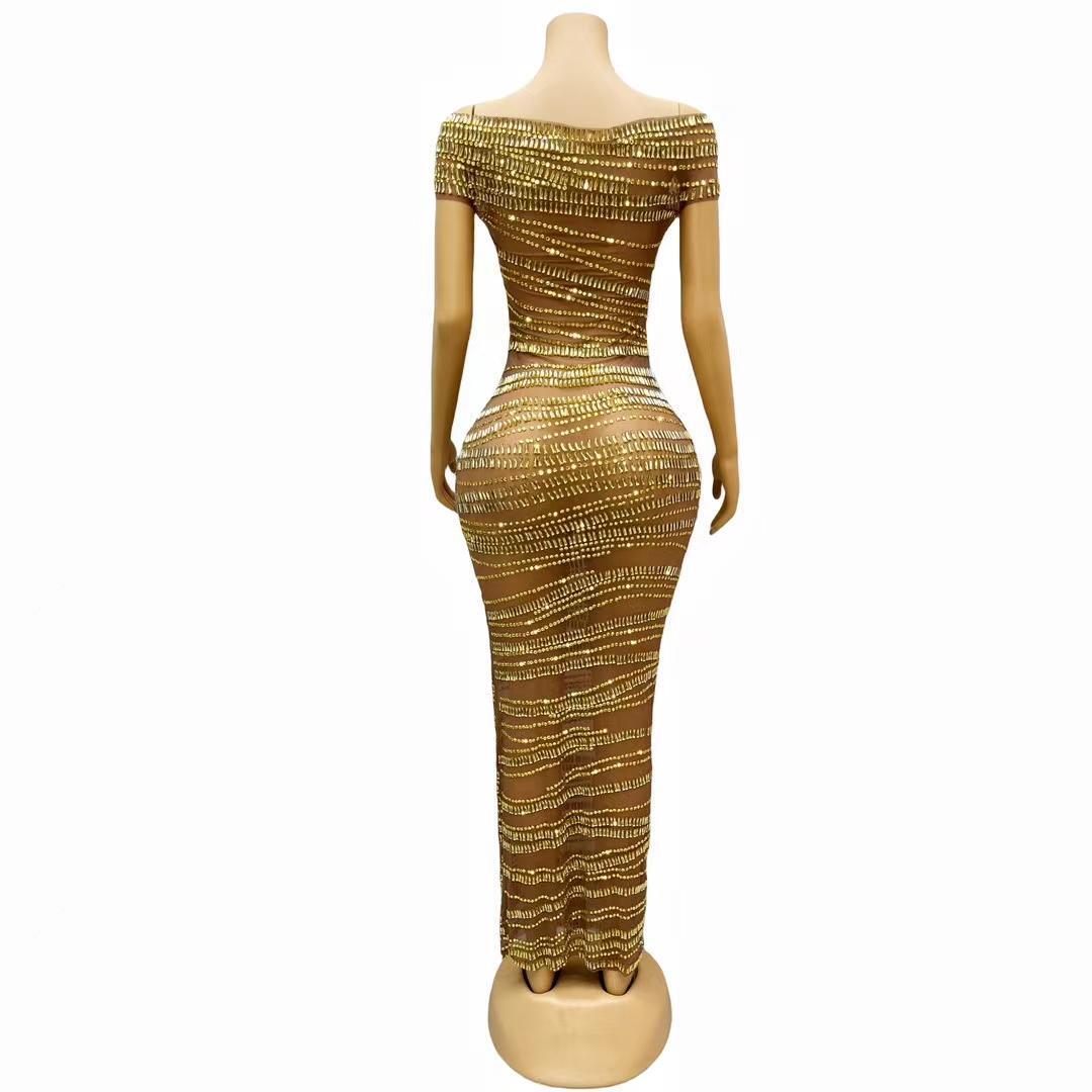 CELESINYI Gangsuo Crystal Gold Cable Gown