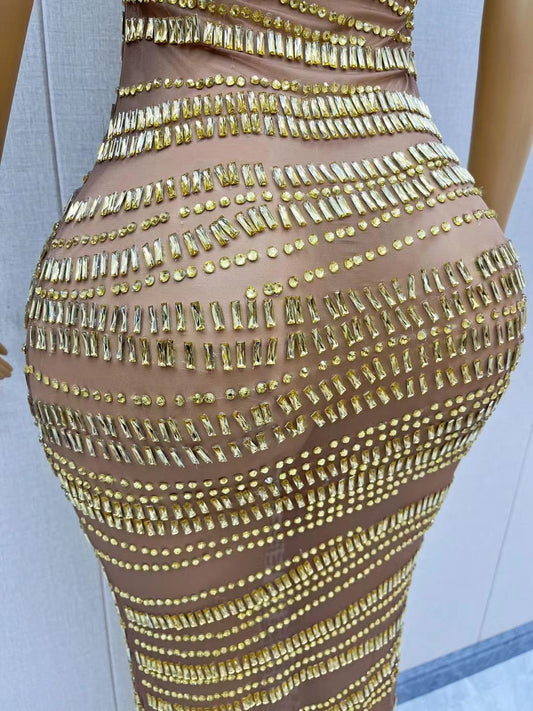 CELESINYI Gangsuo Crystal Gold Cable Gown