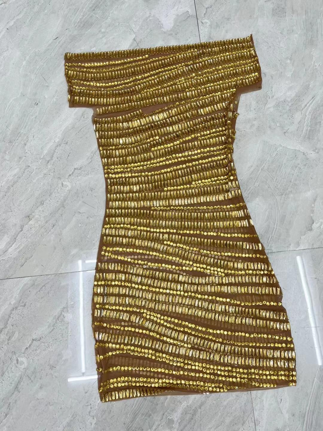 CELESINYI Gangsuo Crystal Gold Mini Dress