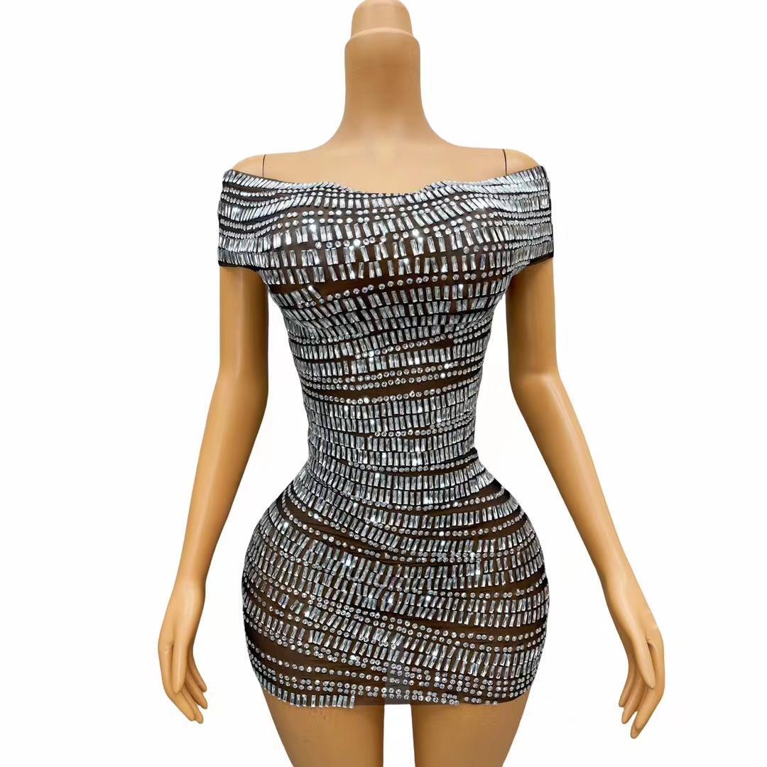 CELESINYI Gangsuo Crystal Black Mini Dress