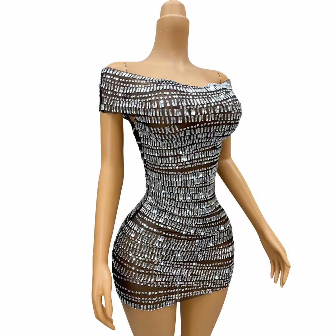 CELESINYI Gangsuo Crystal Black Mini Dress