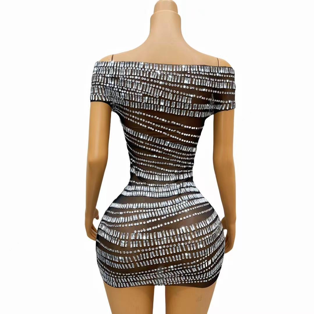 CELESINYI Gangsuo Crystal Black Mini Dress