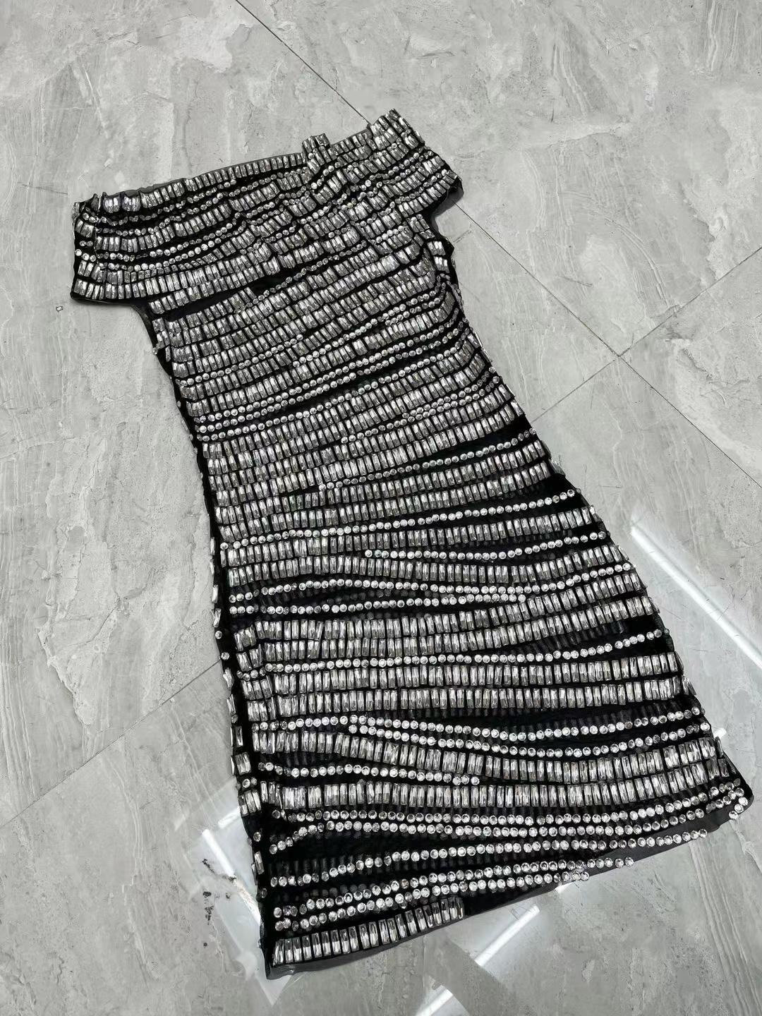 CELESINYI Gangsuo Crystal Black Mini Dress