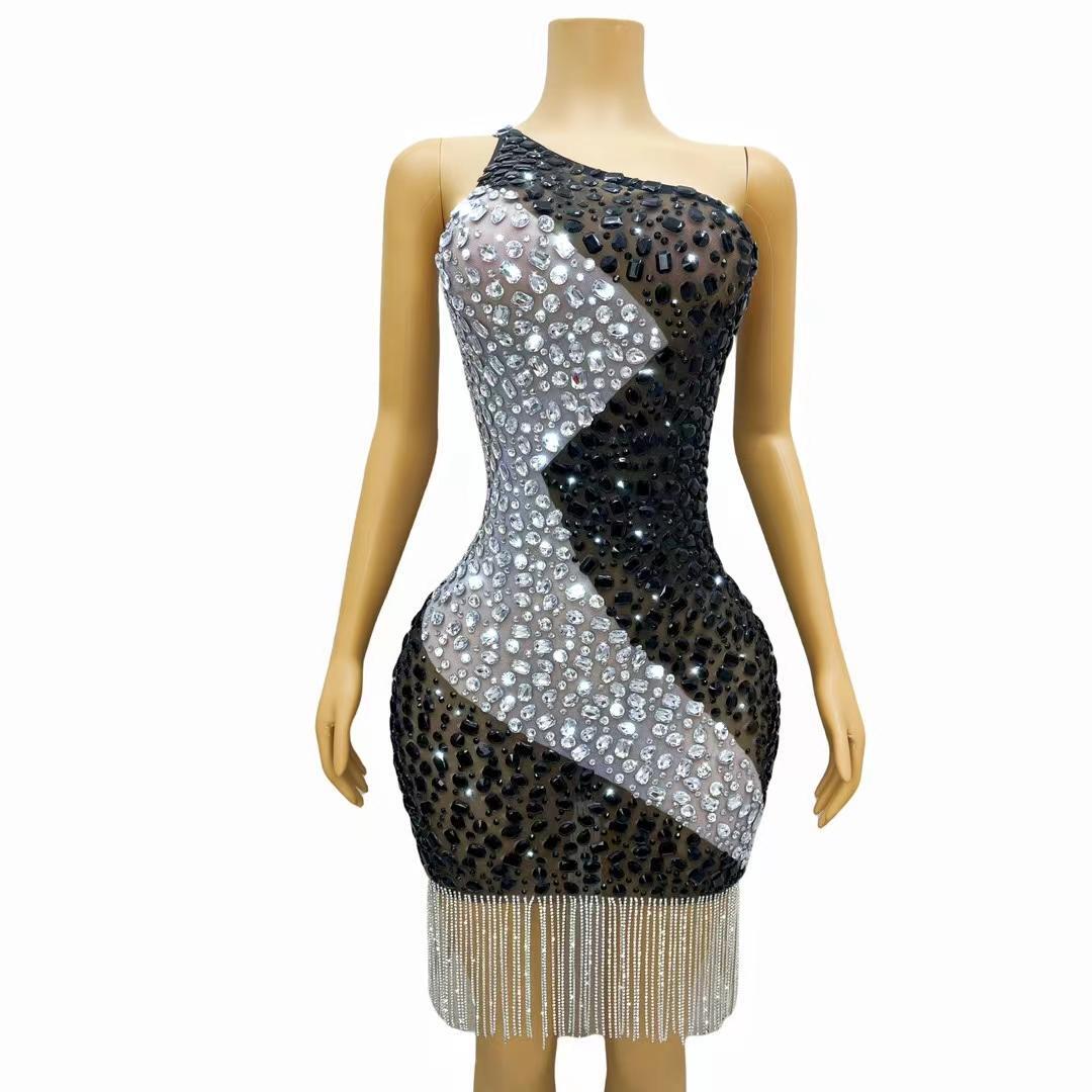 CELESINYI Hundun Crystal Silver Chaos Mini Dress