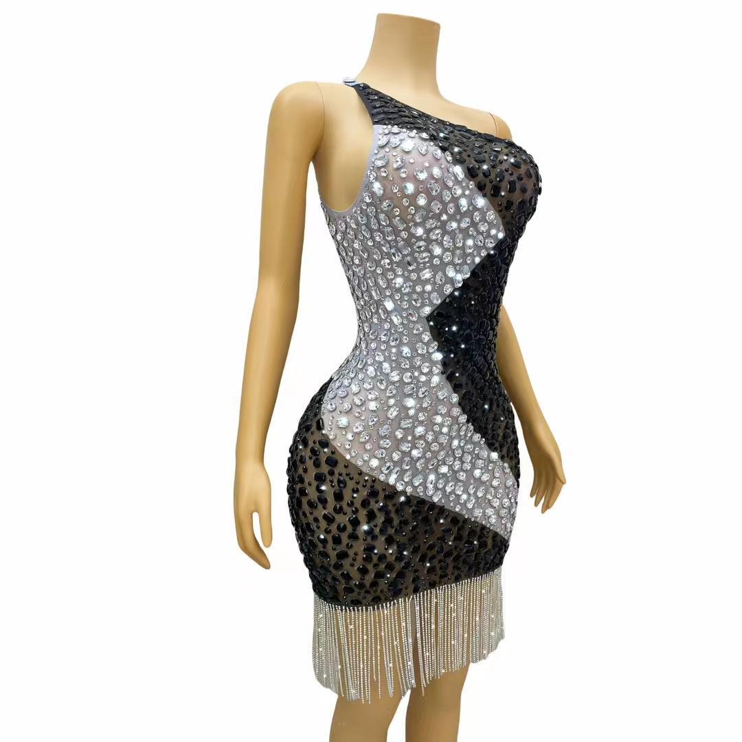 CELESINYI Hundun Crystal Silver Chaos Mini Dress