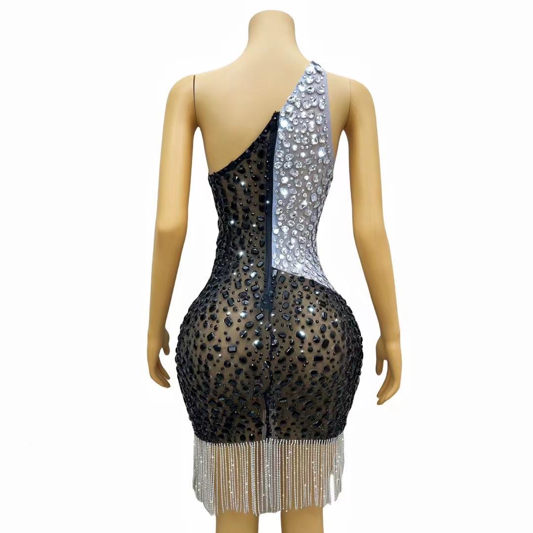 CELESINYI Hundun Crystal Silver Chaos Mini Dress
