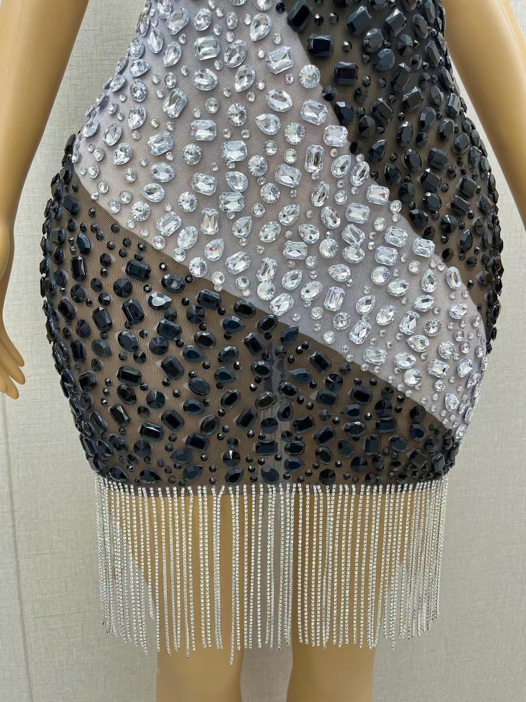 CELESINYI Hundun Crystal Silver Chaos Mini Dress